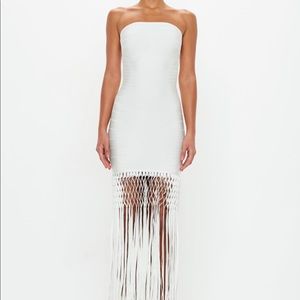 Ivory White Bandage Fringe Midi Dress